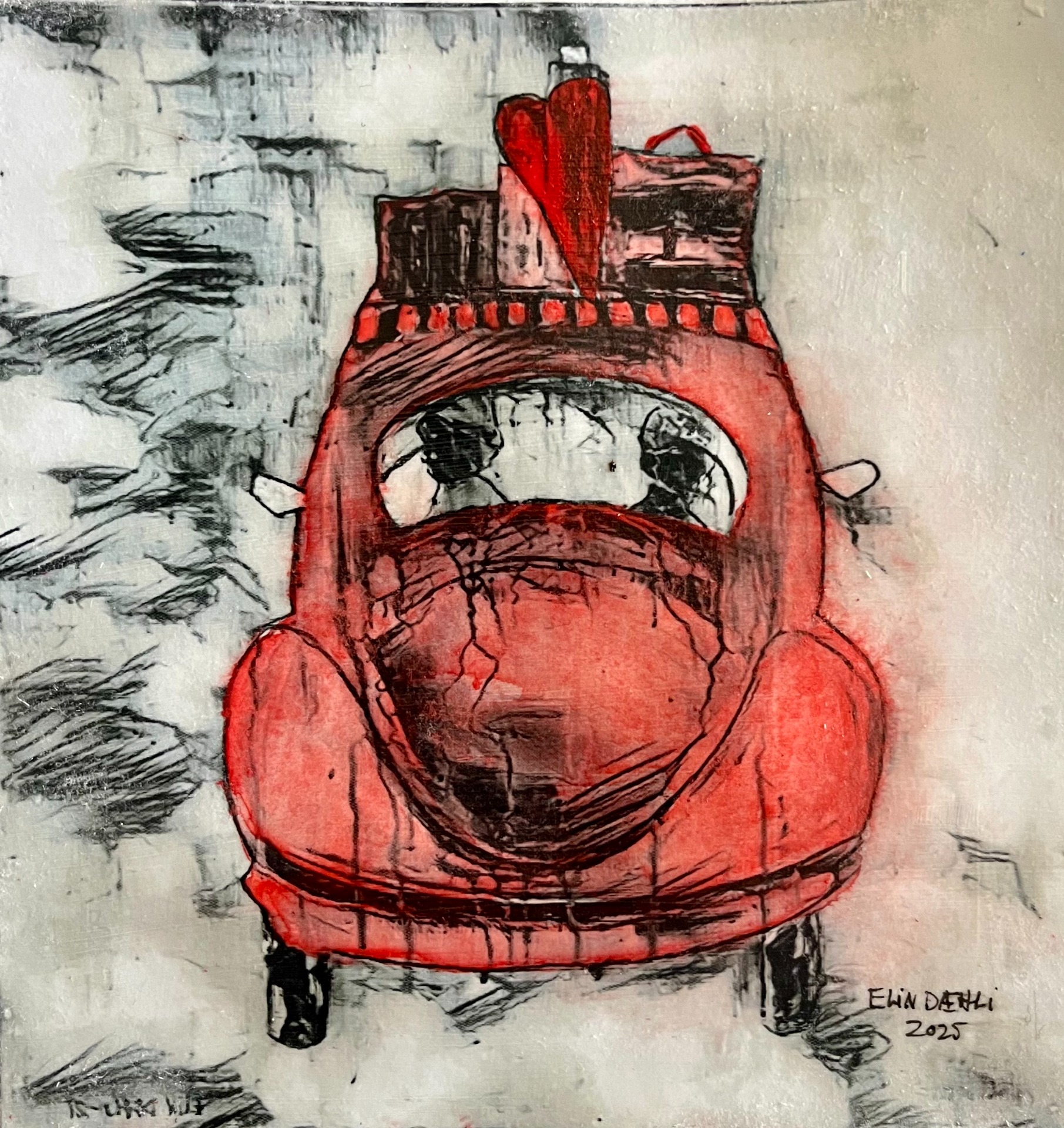 Mixed media/ akvarell, innrammet, 30x30cm