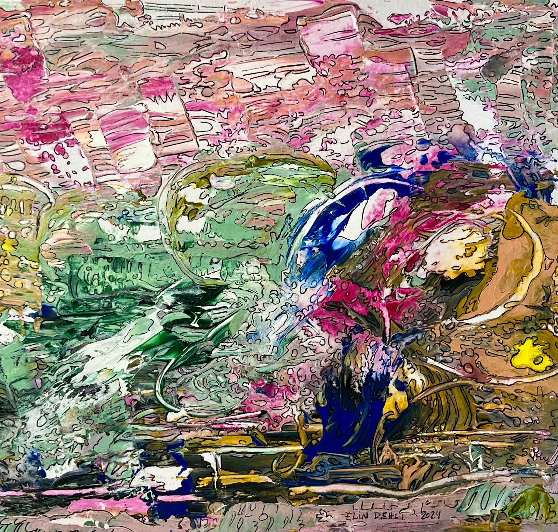 Akvarell/ Ink, "Uten tittel", innrammet 26x32 cm, kr.1900,-