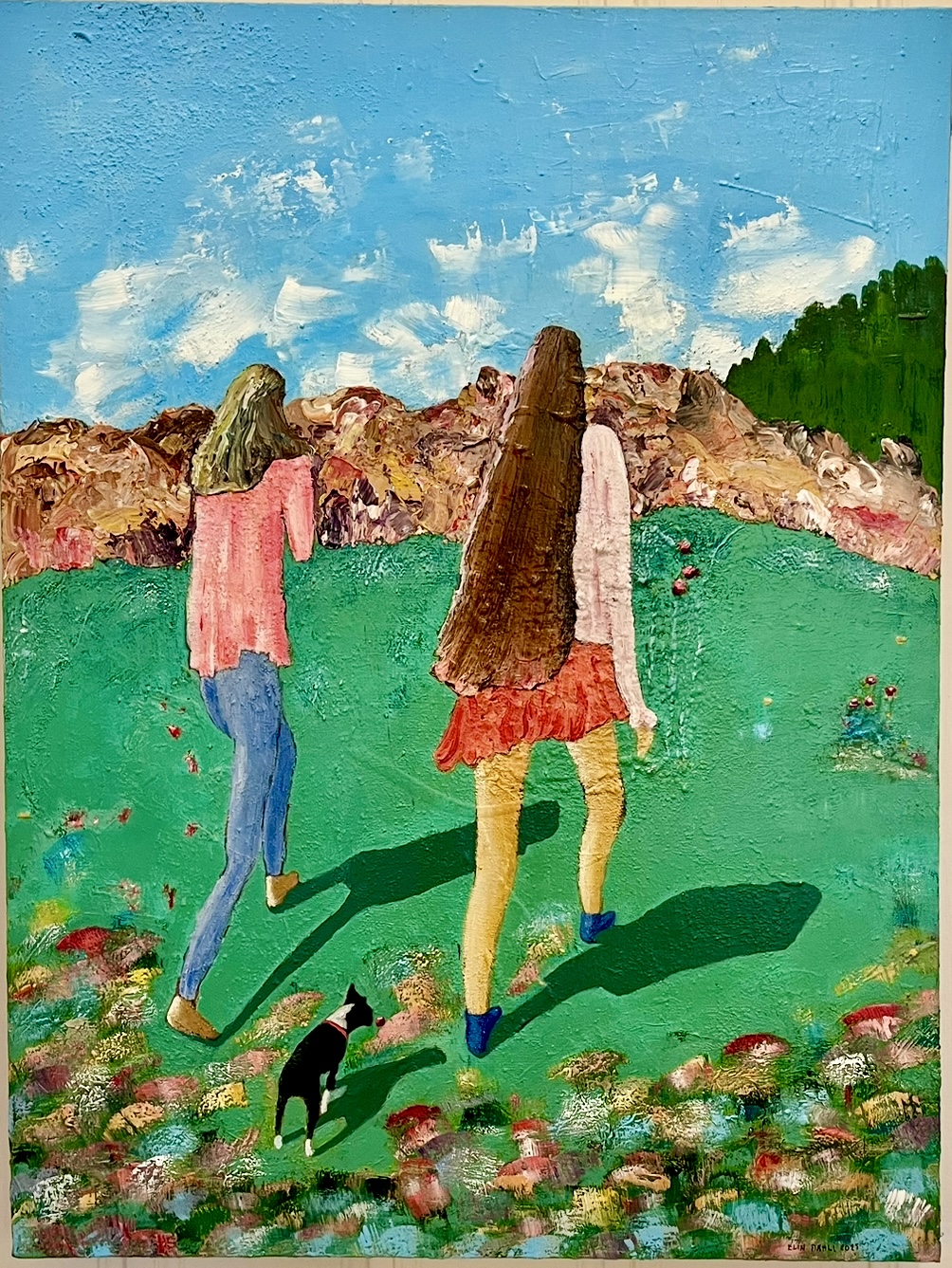 Akrylmaleri, "På tur med bikkja", 60x80 cm, kr.6200,-