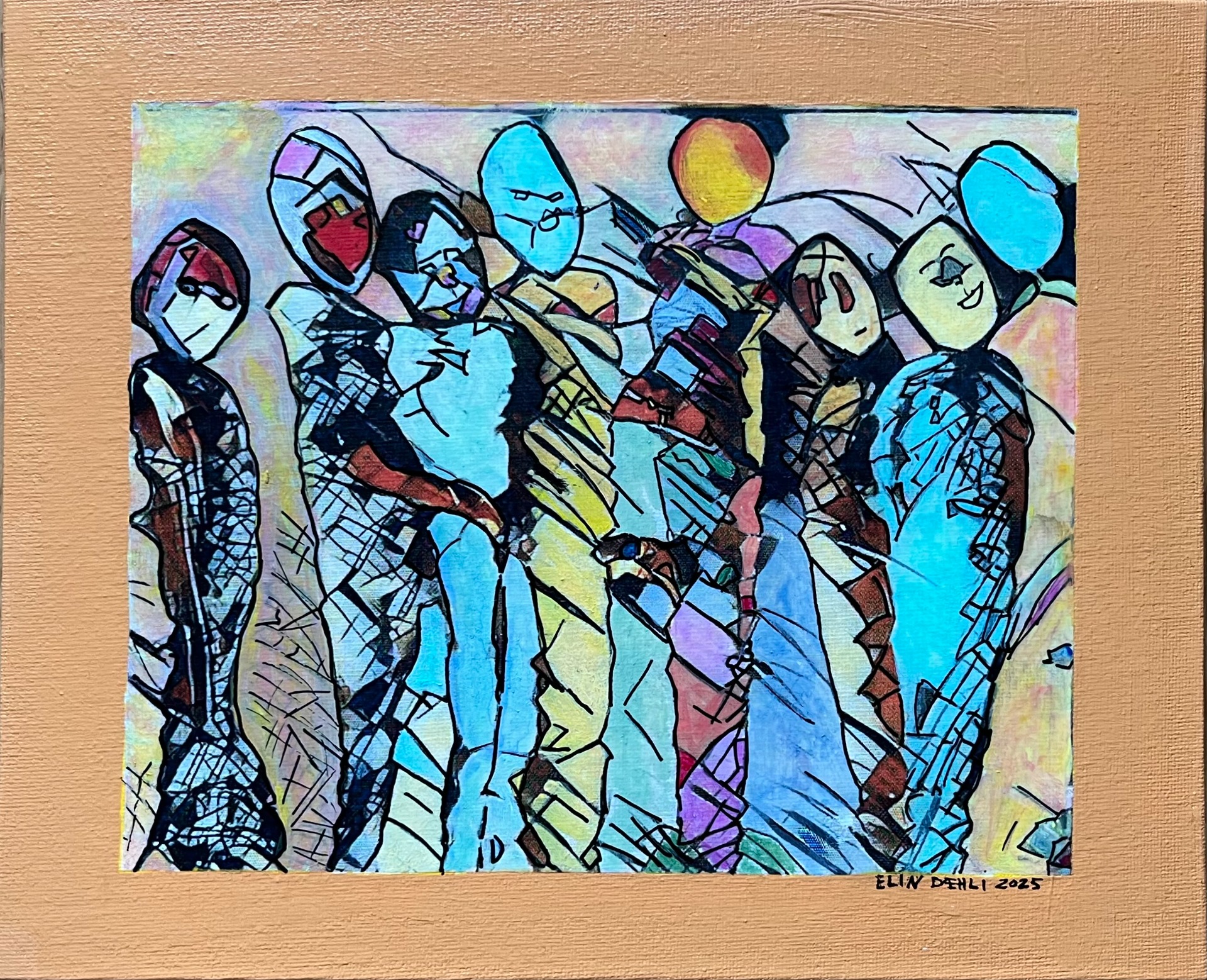 Mixed media/ akryl "Familieportrett 1", Innrammet 24x29cm, kr. 1850,-