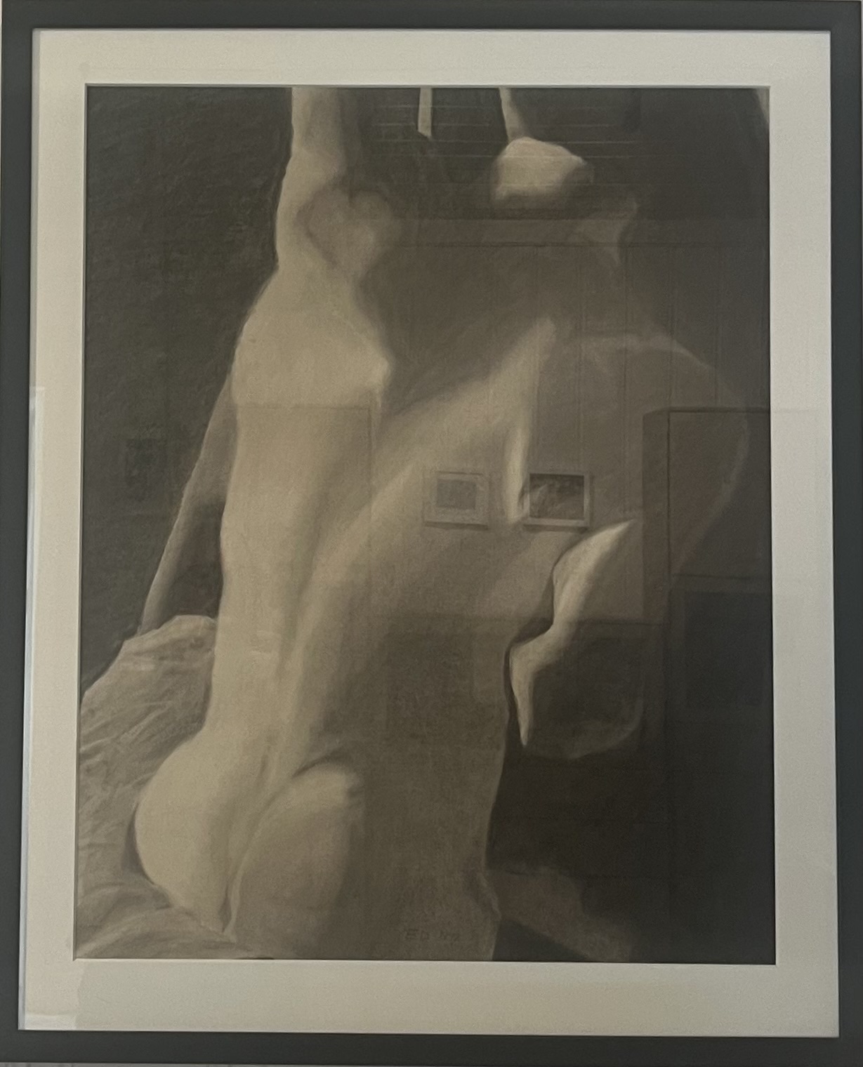 Kulltegning "Ryggen fri", Innrammet 70x85cm, kr.6500,-