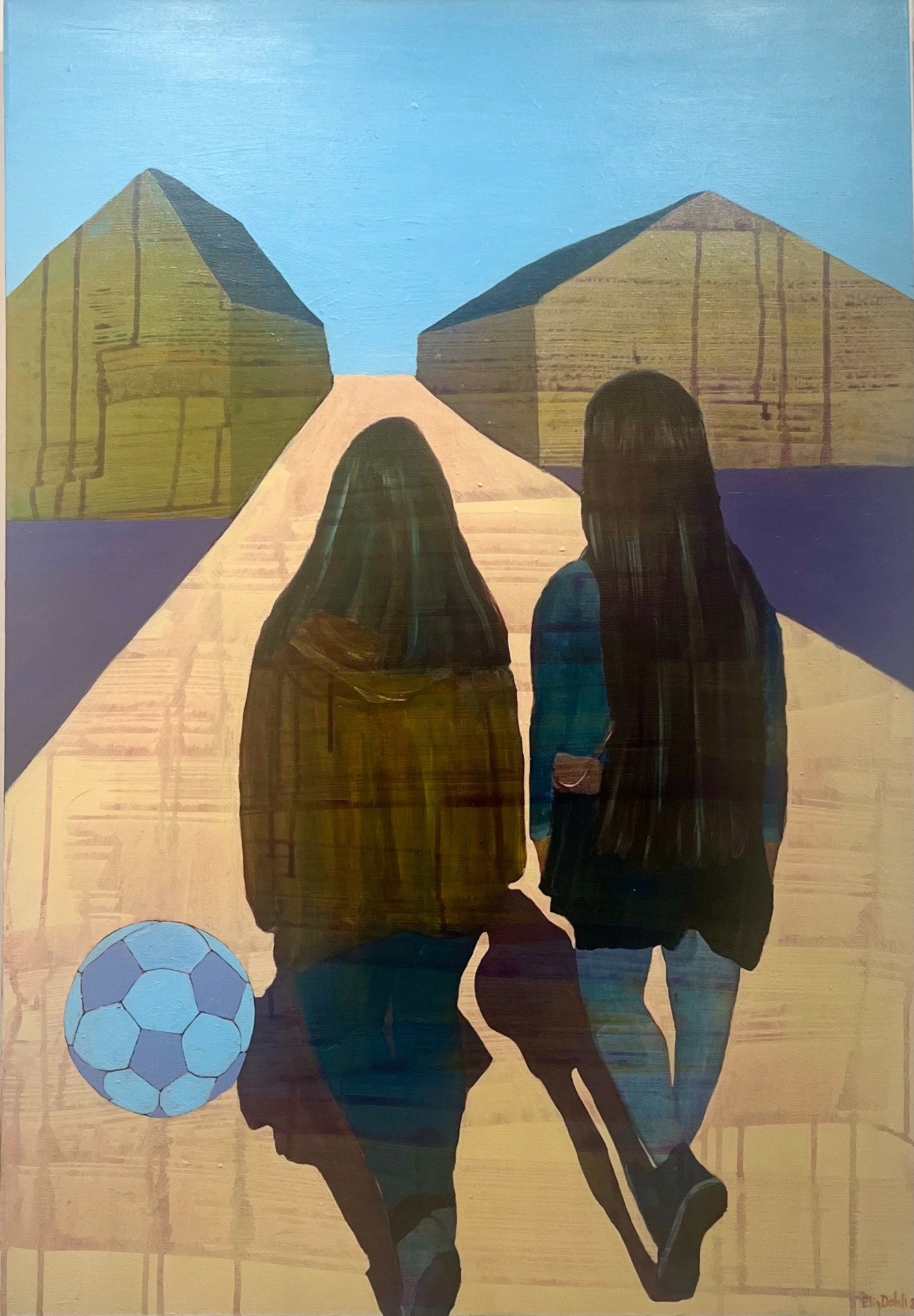 Akrylmaleri "Søstre" 70x100cm, kr.7400,-