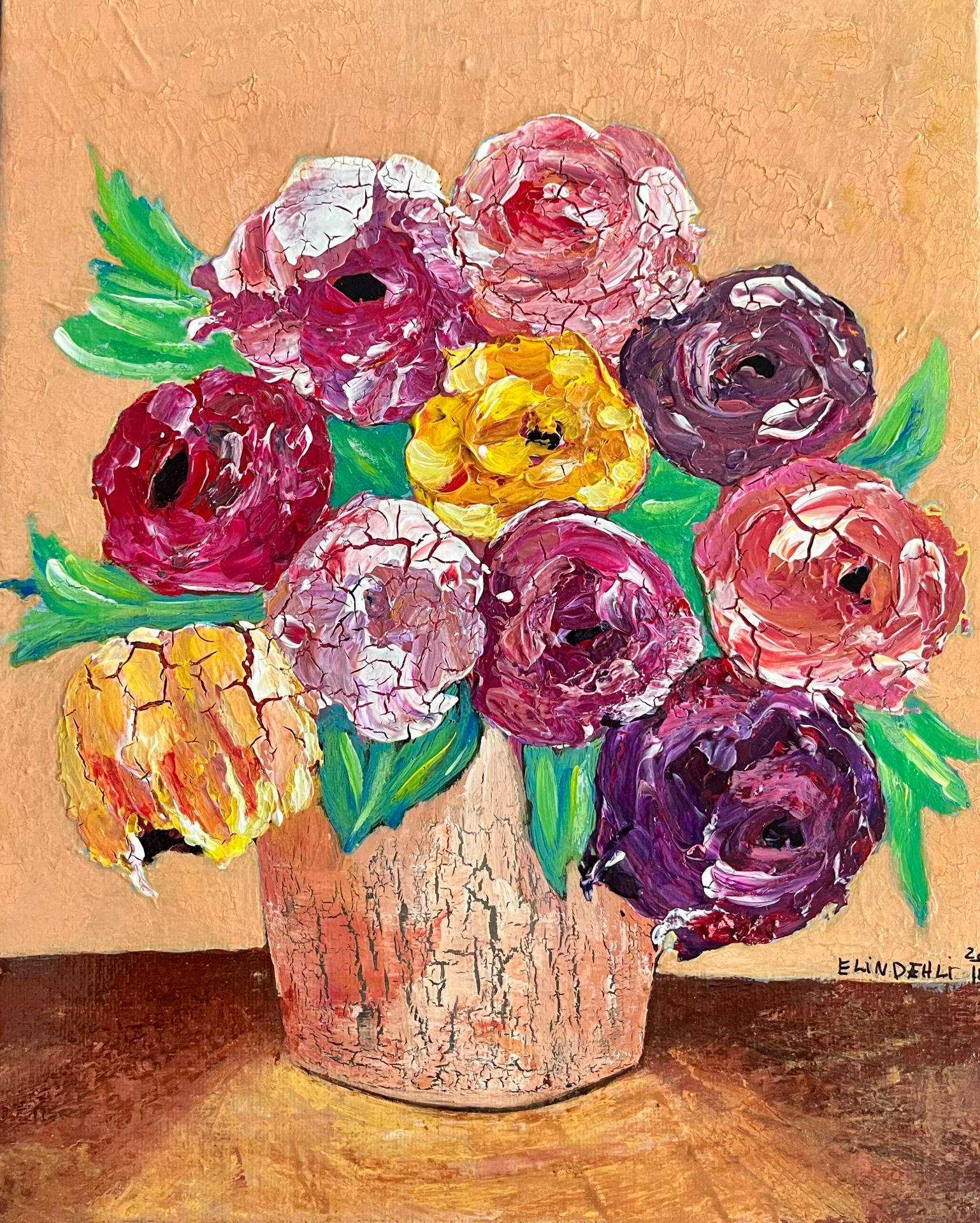 Akrylmaleri "Blomsten" 24x30cm, kr.2250,-