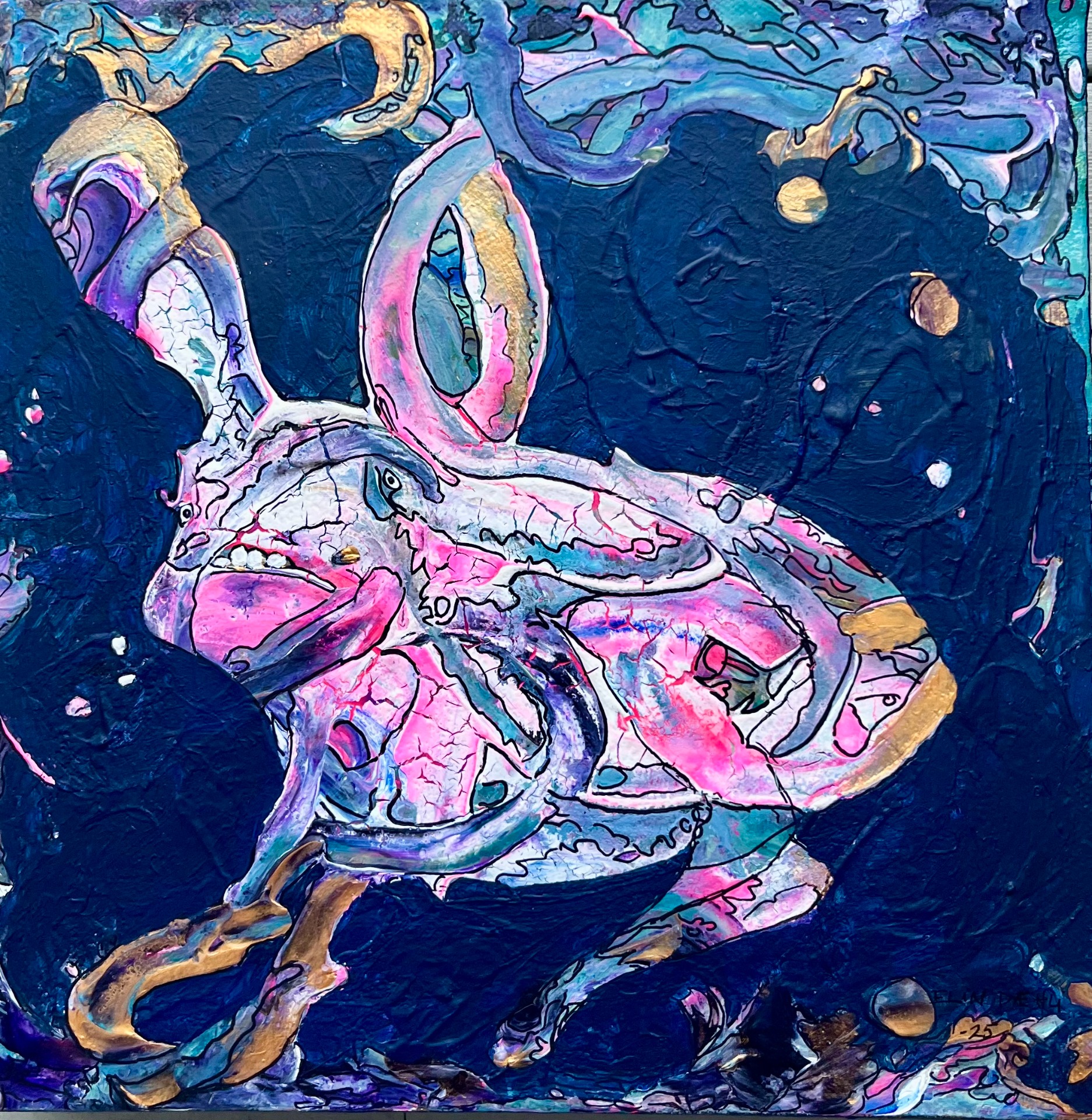 Akryl på lerret, "Livet smiler", 20x20cm, kr,1750,-