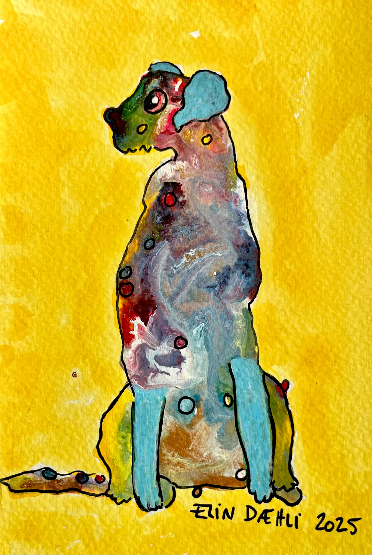 Akvarell/blekk "En hund", 20x25, innrammet 1450,-