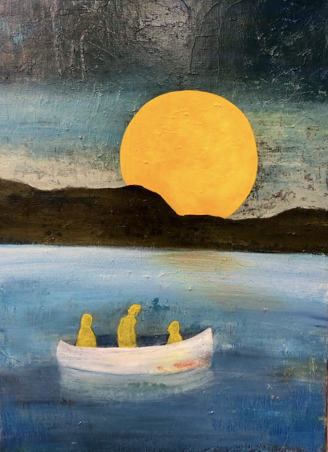 Akrylmaleri "I båt",  60x80 cm, kr.5750,-