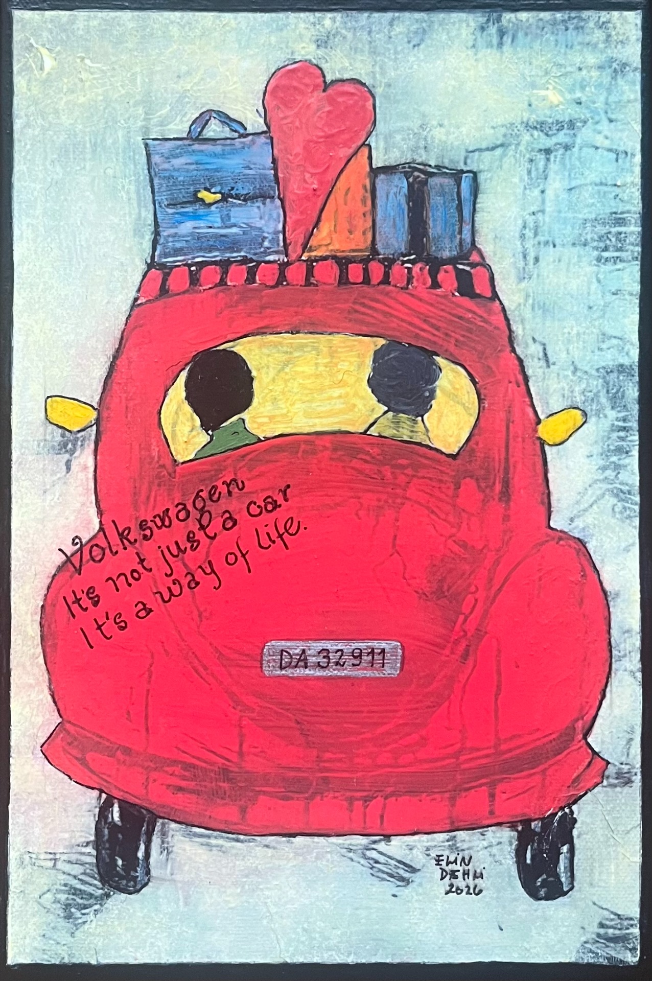 "Volkswagen its just not a car its a way of life", mixed media/ akryl på lerret, 20x30cm, kr. 1450,-